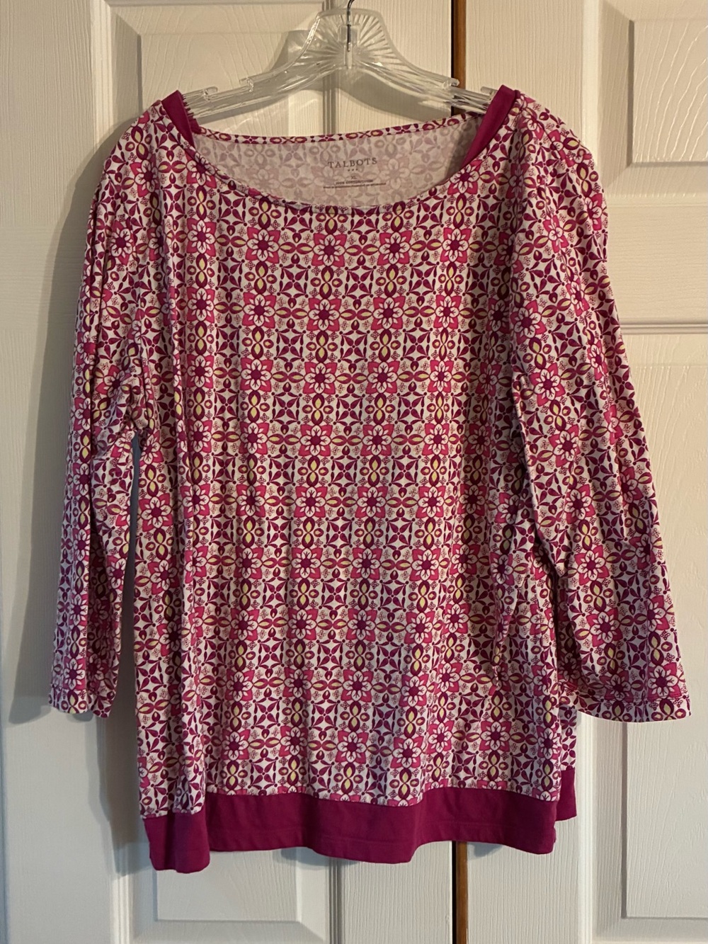 Talbots Fuchsia Floral Scoop Neck Long Sleeve Top